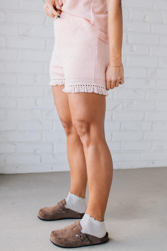 Crochet Trim Waffled Short Set