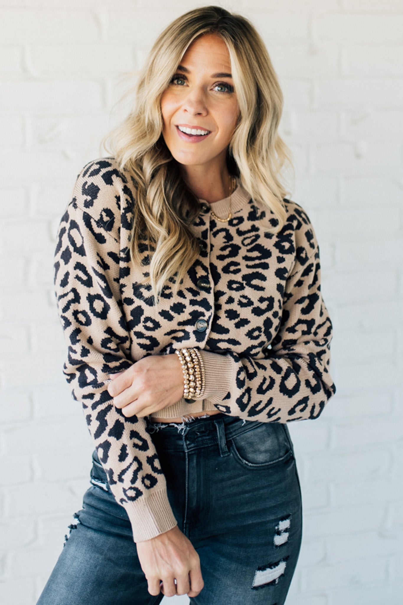 Cropped Animal Print Cardigan