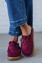 Ruffle Entrance Design Slip-on Moccasin Mule, in ox blood red