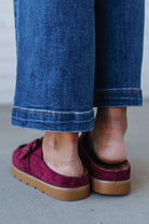 Ruffle Entrance Design Slip-on Moccasin Mule, in ox blood red