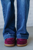 Ruffle Entrance Design Slip-on Moccasin Mule, in ox blood red