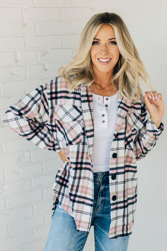 Detachable Hood Plaid Shacket