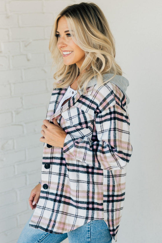 Detachable Hood Plaid Shacket