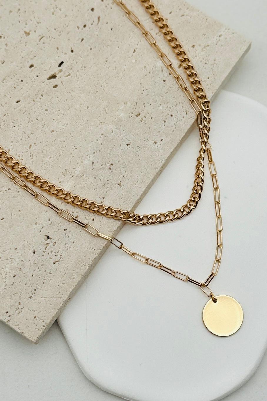 Double Chain + Disc Necklace