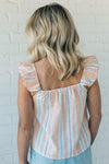 Double Ruffle Strap Striped Tank