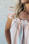 Double Ruffle Strap Striped Tank