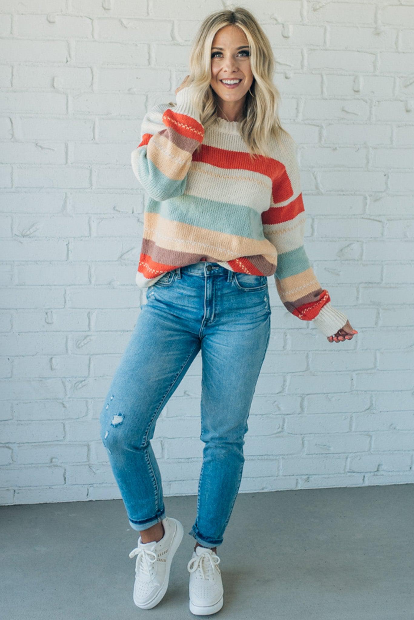Drop Shoulder Chunky Stripe Sweater