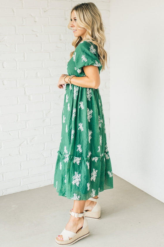 Elena Embroidered Bubble Sleeve Dress