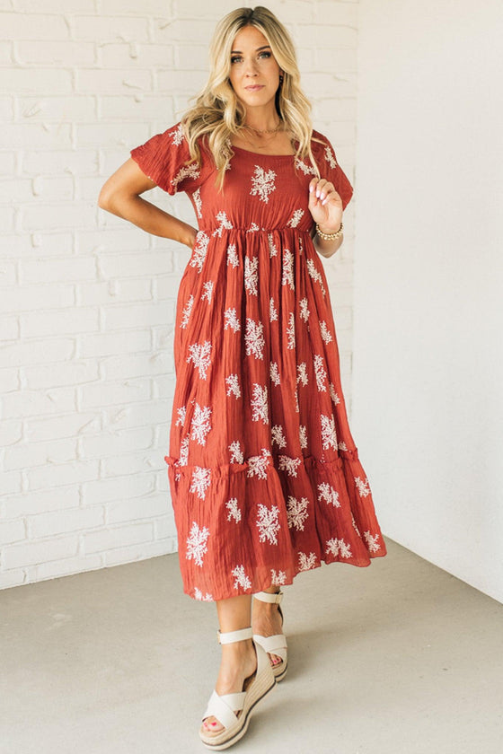 Elena Embroidered Bubble Sleeve Dress