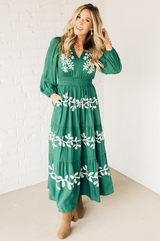 Embroidered Tiered Maxi Dress