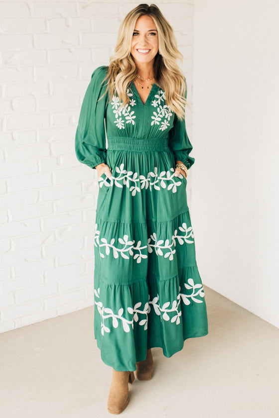 Embroidered Tiered Maxi Dress