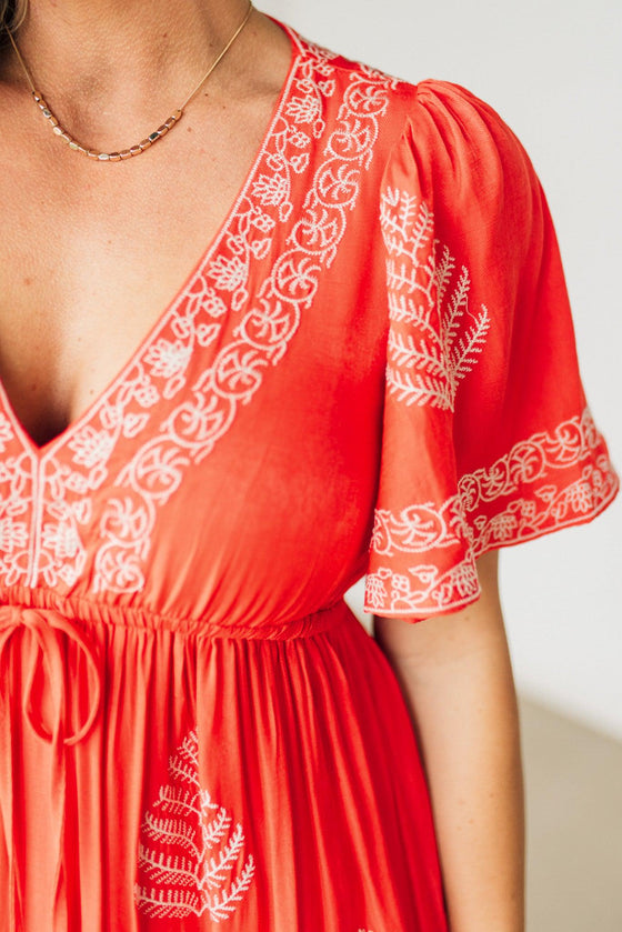 Embroidered V-Neck Maxi Dress