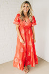 Embroidered V-Neck Maxi Dress