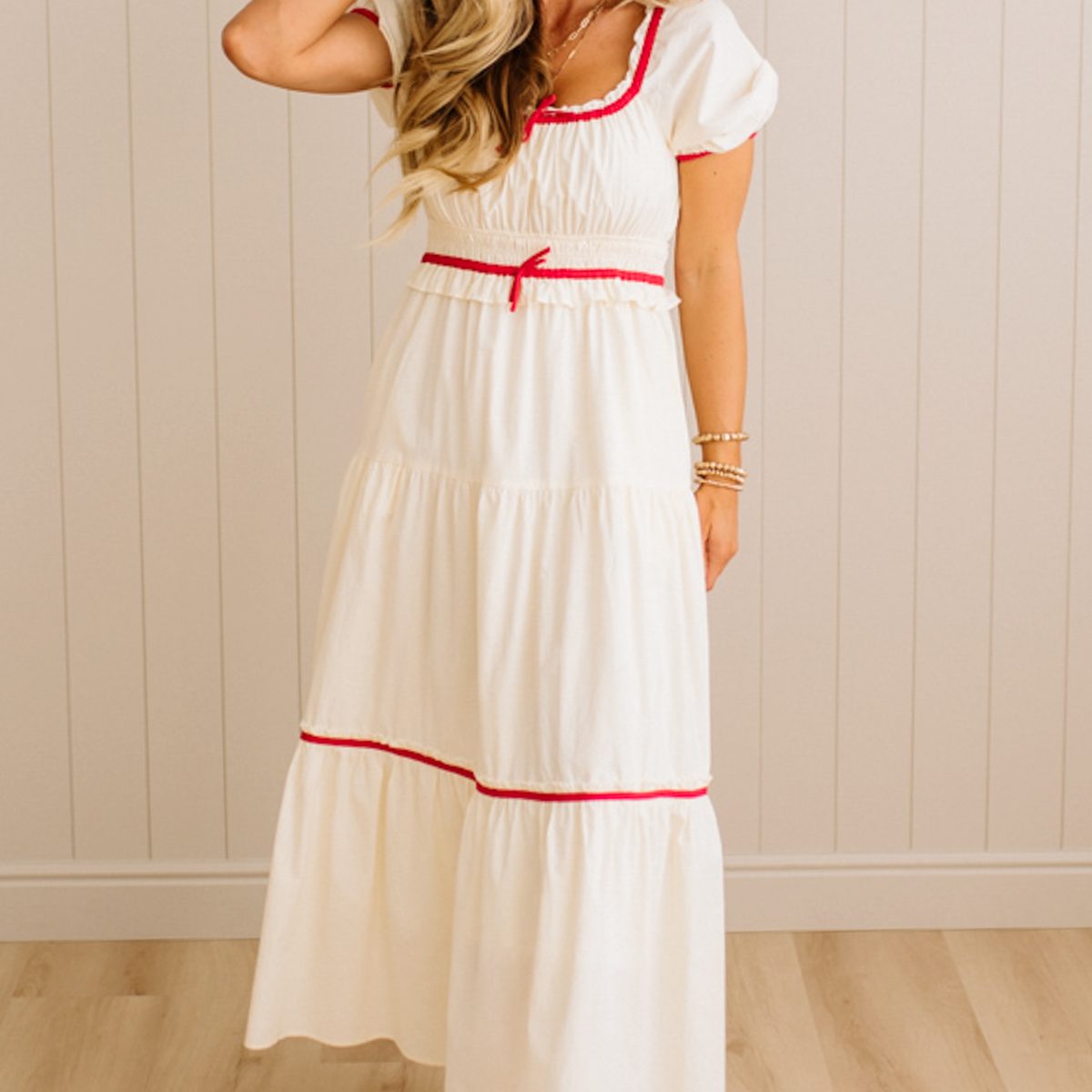 long white peasant dress Emma Tiered Peasant Dress Large