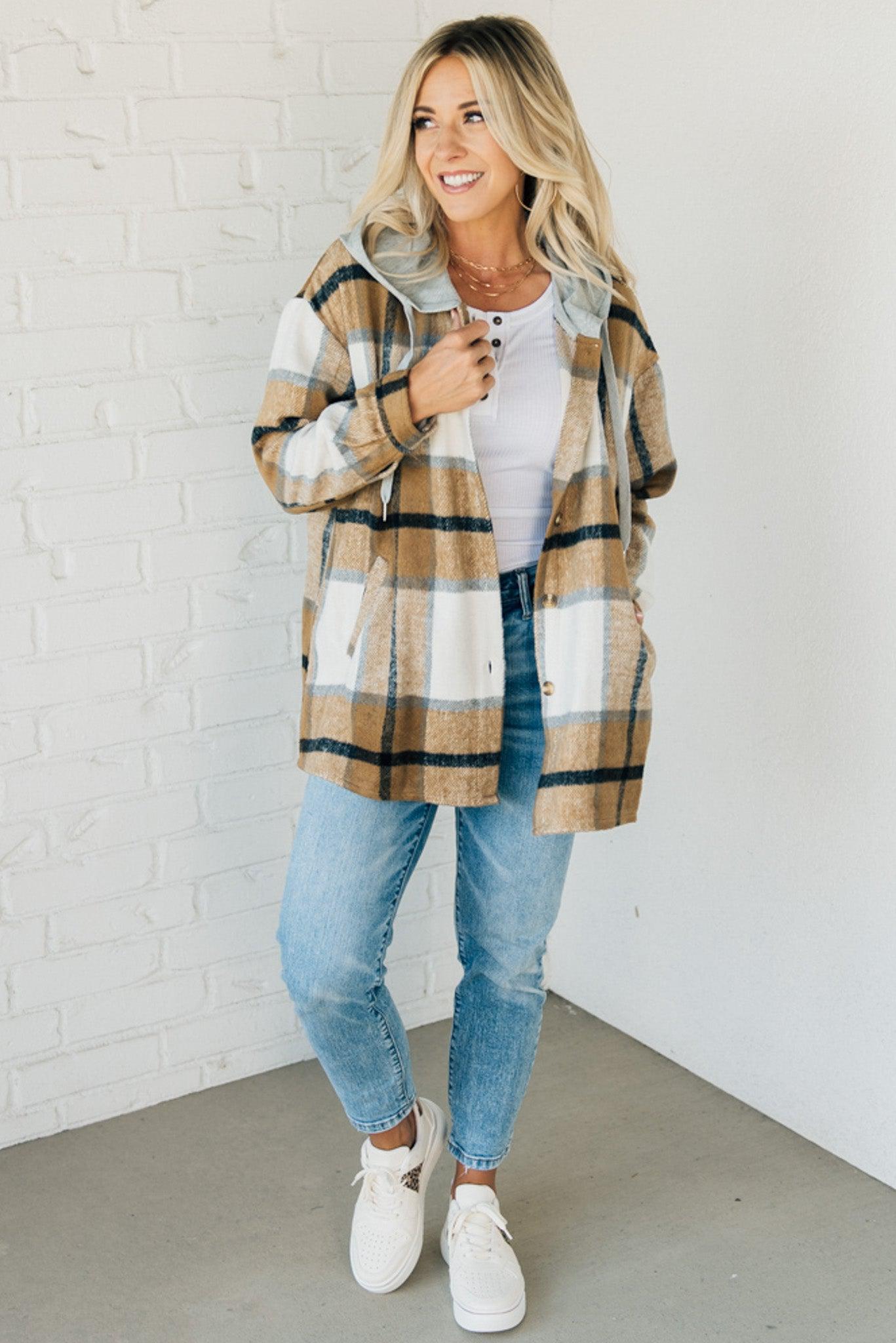 Flannel Shacket with Contrast Hood