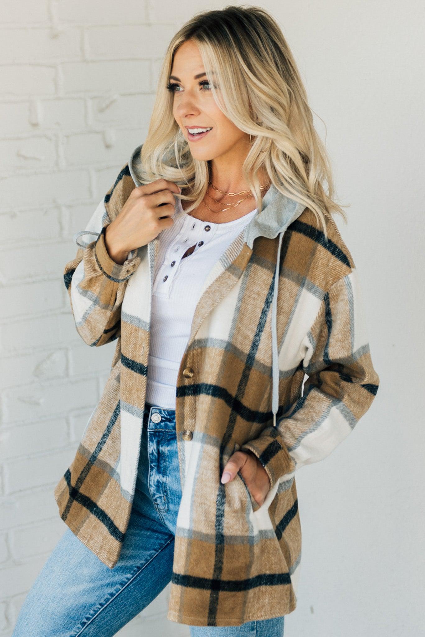 Flannel Shacket with Contrast Hood