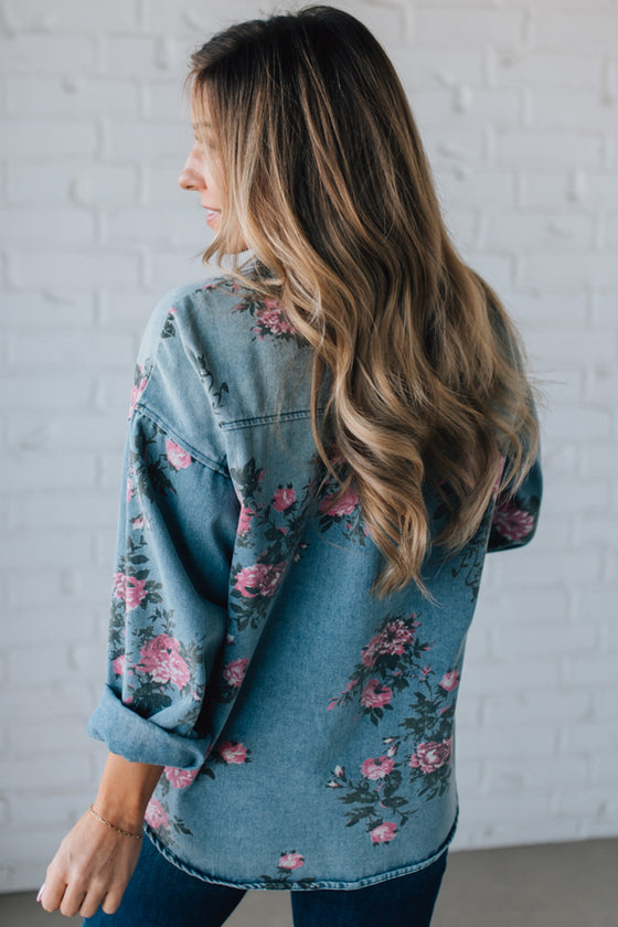 Floral Print Denim Top