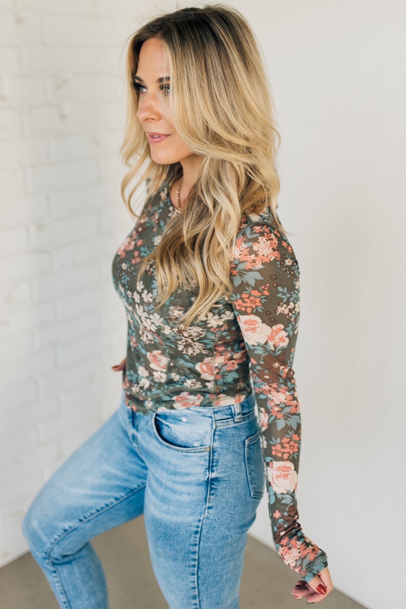 Floral Print Lined Mesh Top