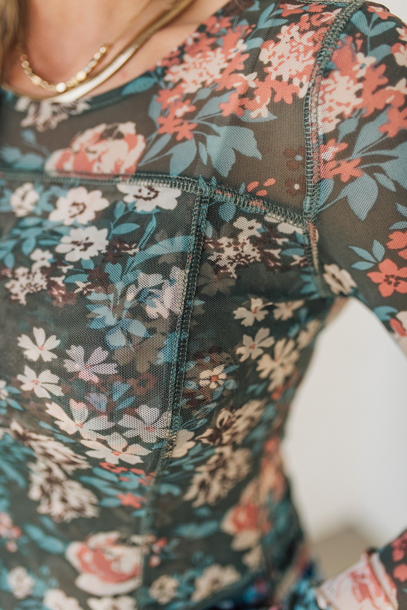 Floral Print Lined Mesh Top