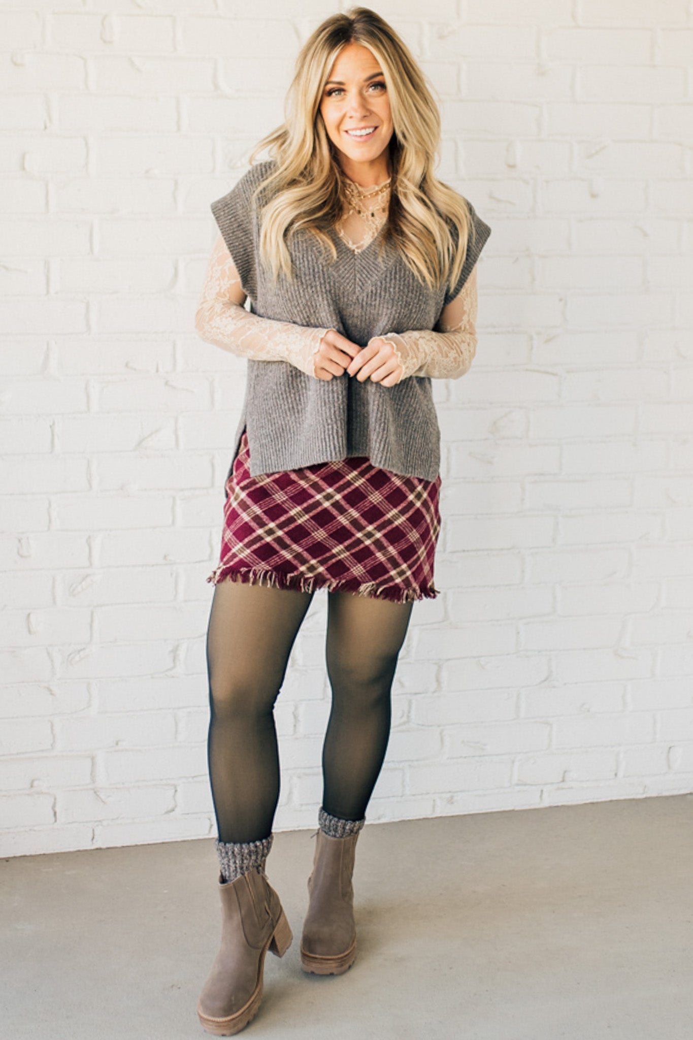 Frayed Hem Plaid Mini Skirt