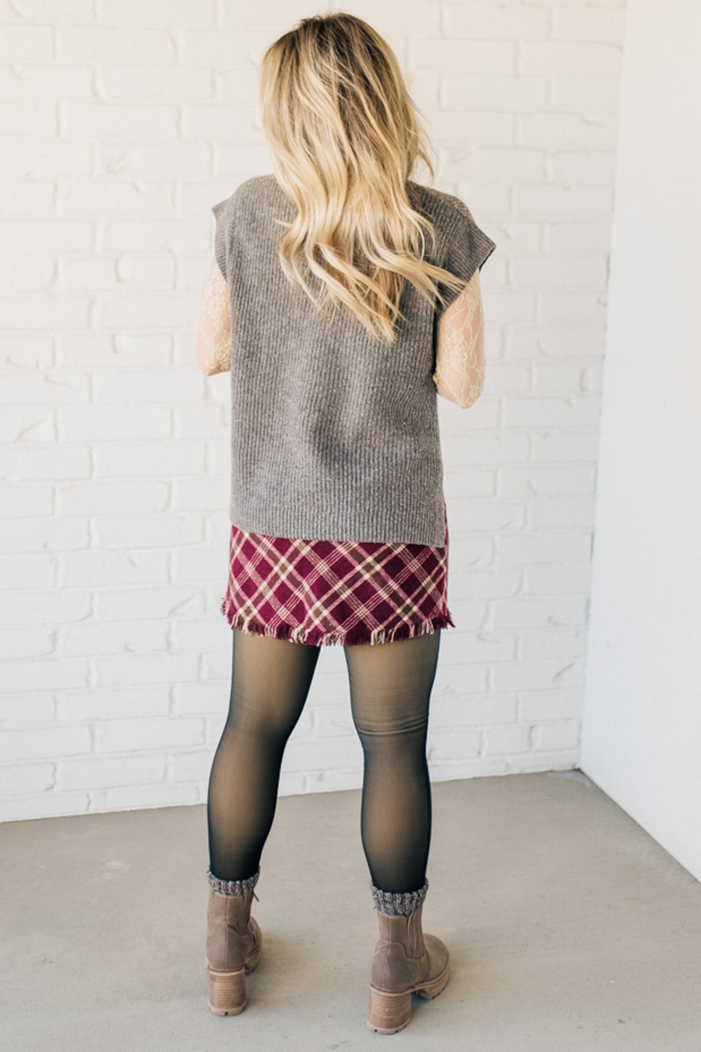 Frayed Hem Plaid Mini Skirt