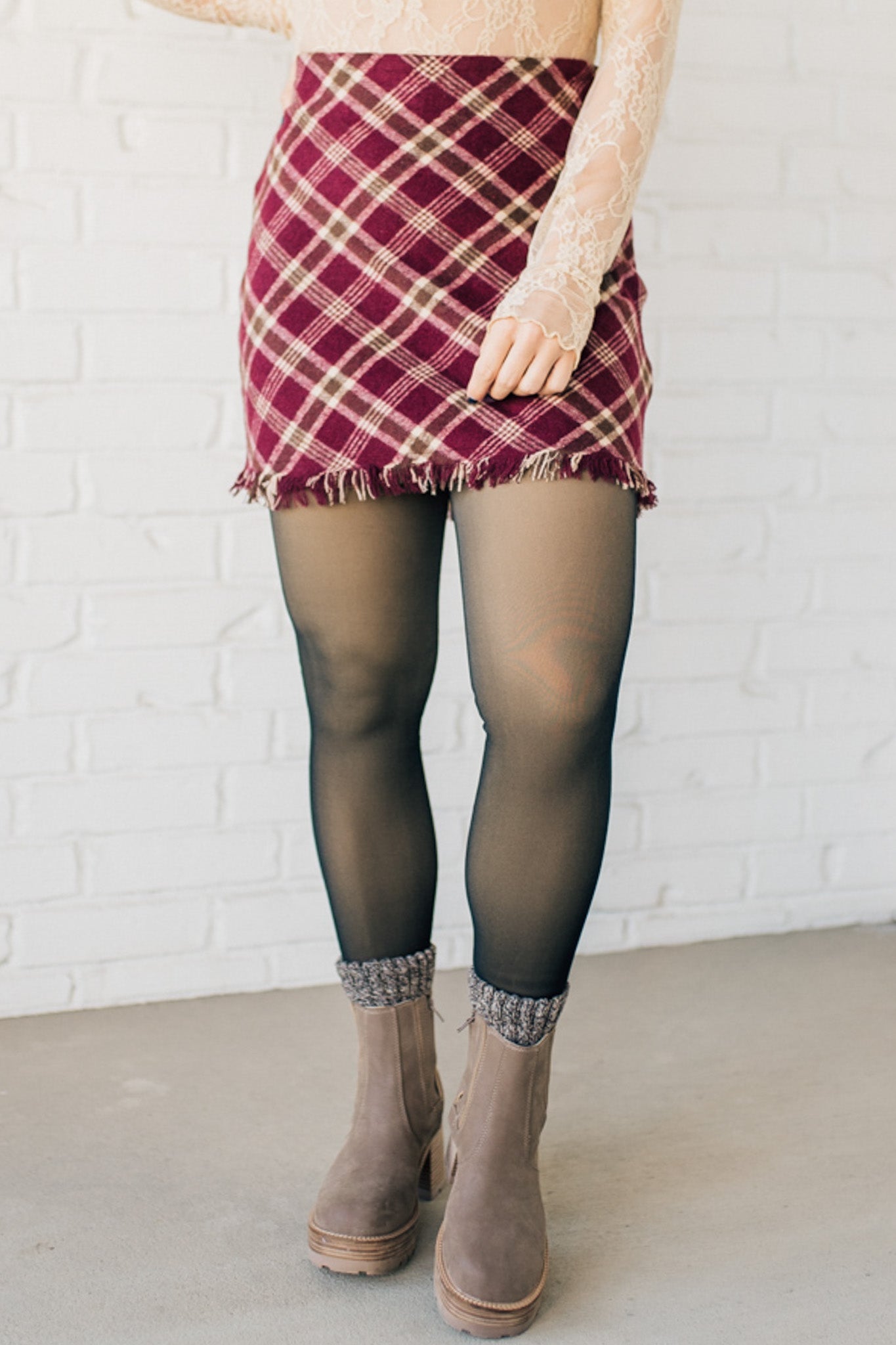 Frayed Hem Plaid Mini Skirt