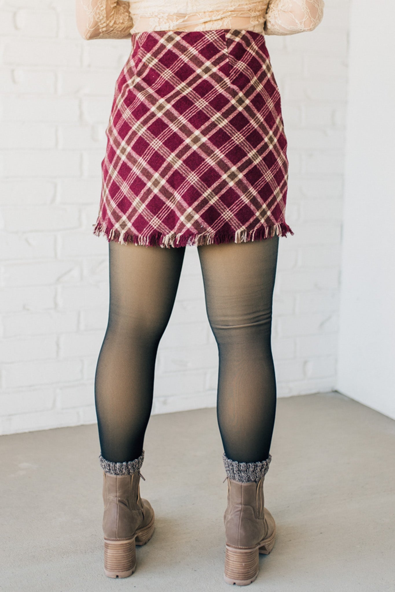 Frayed Hem Plaid Mini Skirt