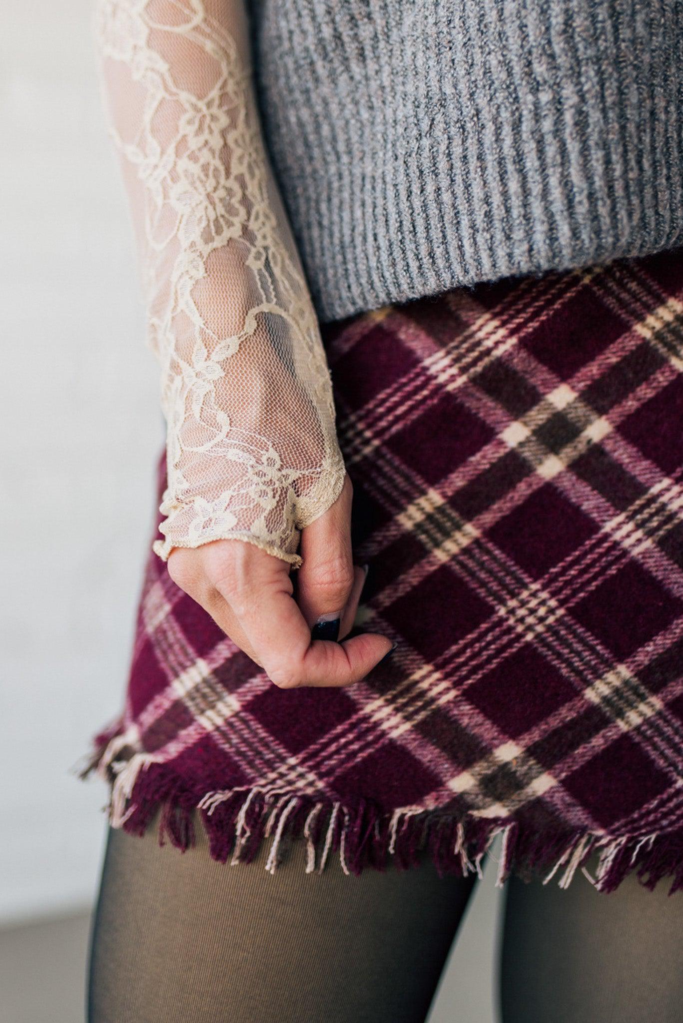 Frayed Hem Plaid Mini Skirt