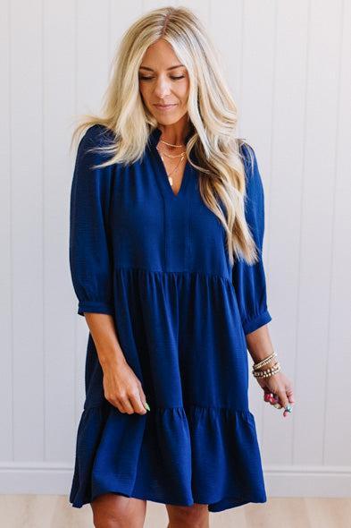 Frilled Split Neck Tiered Dress – RubyClaire Boutique