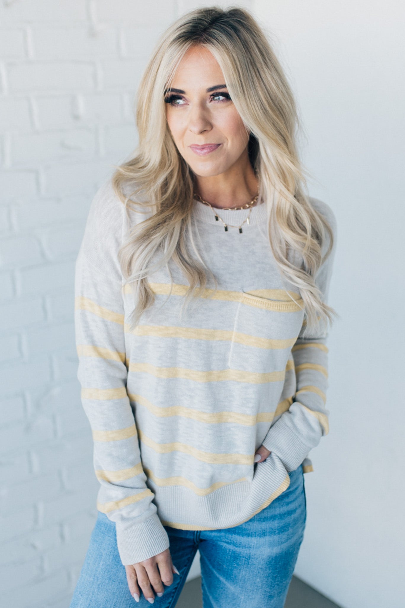 Front Pocket Striped Sweater
