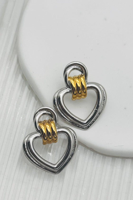 LUXE Mixed Metal Heart Hoops