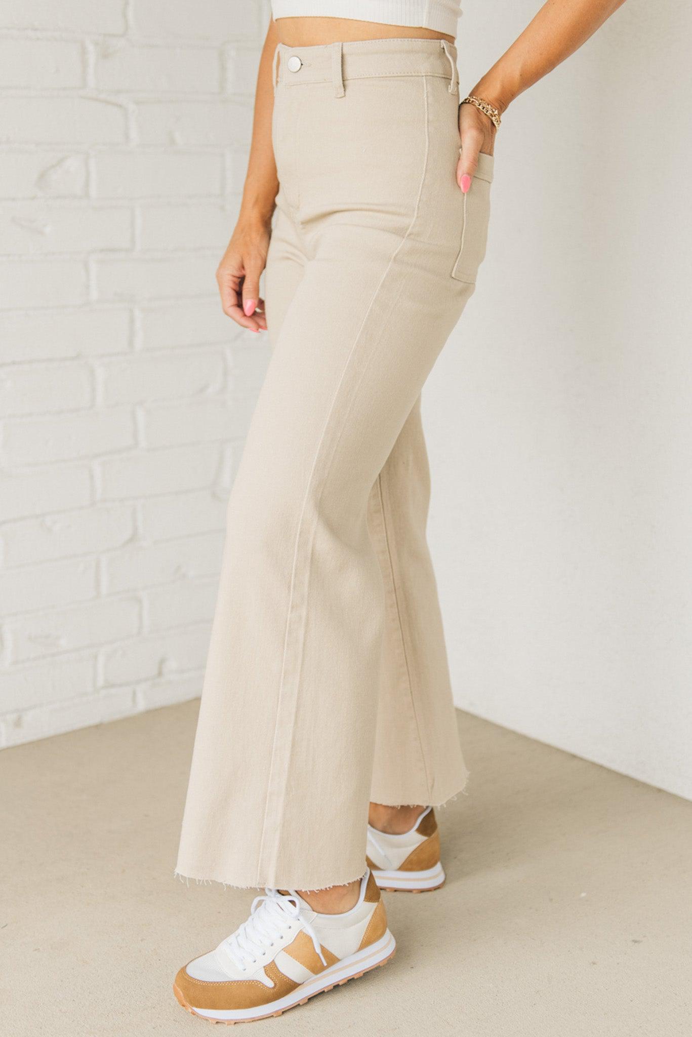 Express High Waisted Cream Wide Leg Palazzo Gold Button Jeans