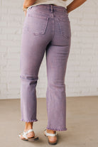 LIGHT PURPLE ACID WASHED HIGH WAIST FRAYED HEM BOOTCUT PANTS