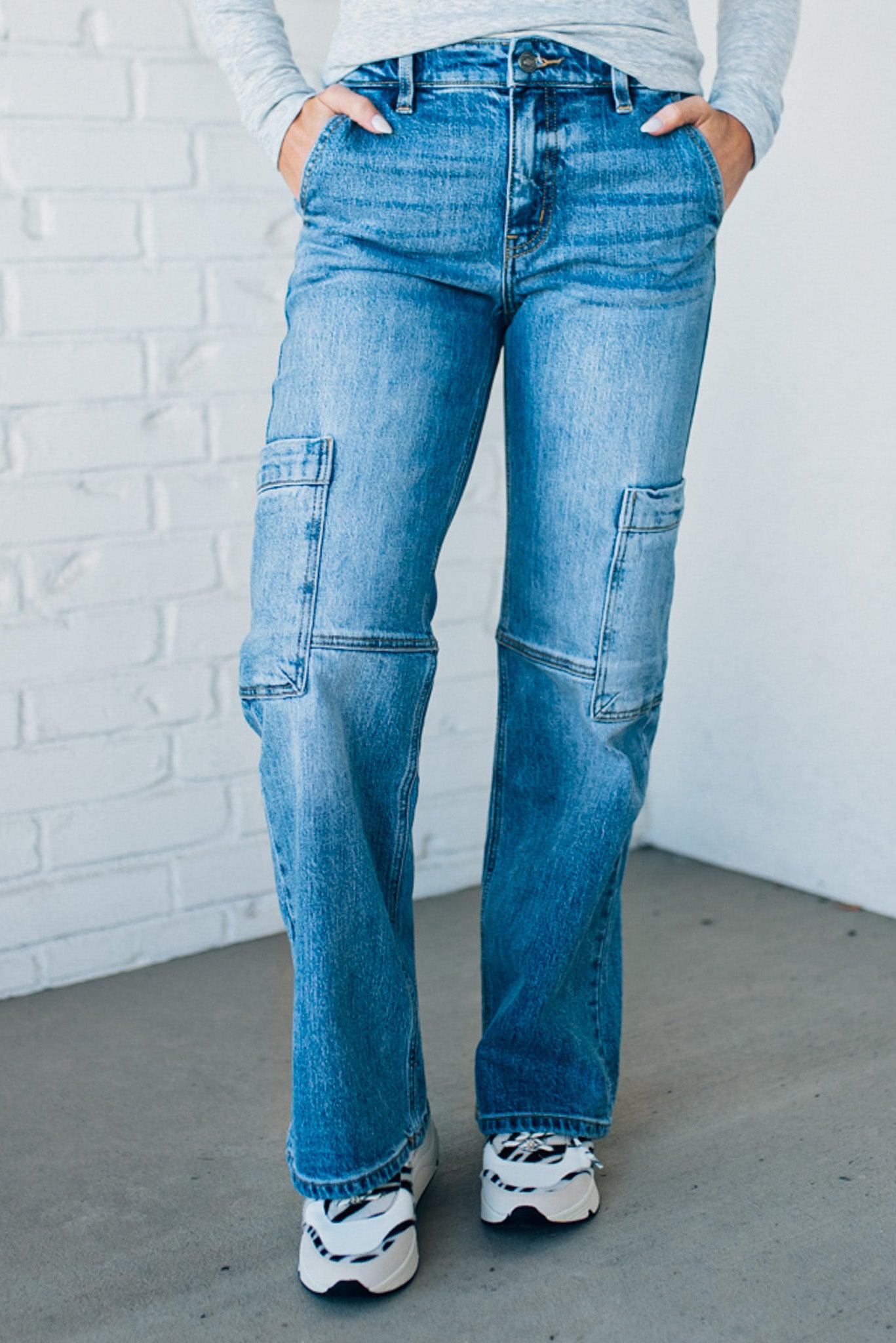 Heather Mid Rise Cargo Jeans