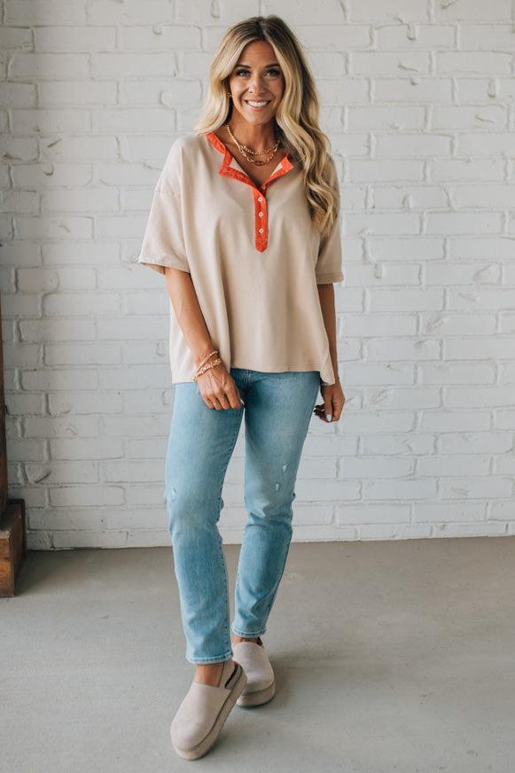 Henley Raw Edge Ringer Tee – RubyClaire Boutique