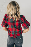 Holiday Plaid Bubble Sleeve Top