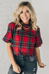 Holiday Plaid Bubble Sleeve Top