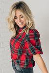 Holiday Plaid Bubble Sleeve Top