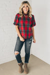 Holiday Plaid Bubble Sleeve Top