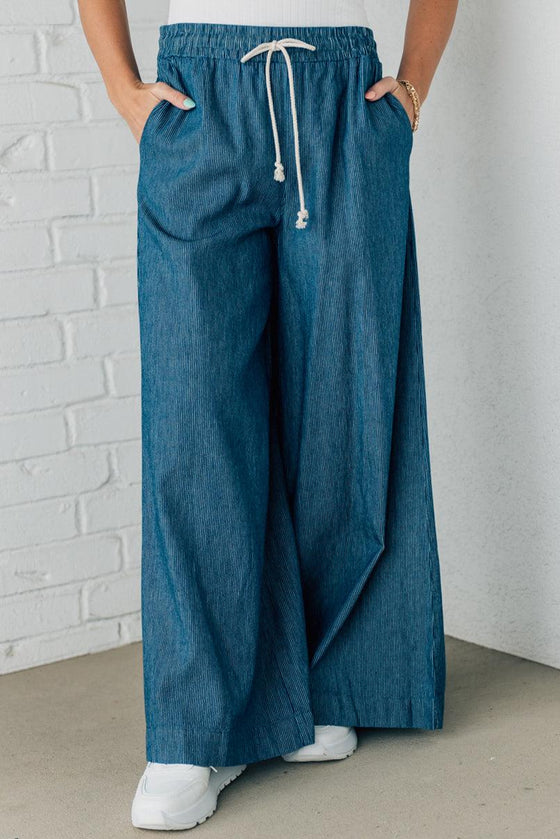 Indigo Pinstripe Wide Leg Pants