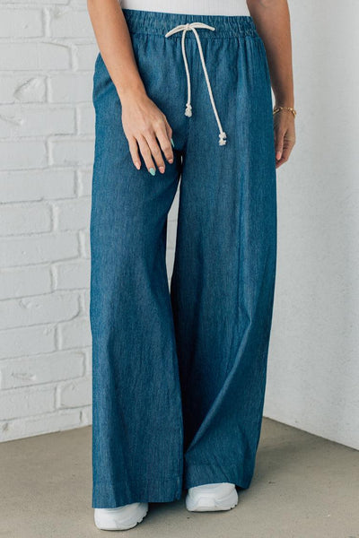 Indigo Pinstripe Wide Leg Pants