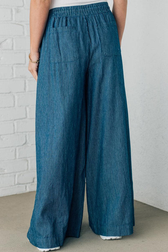 Indigo Pinstripe Wide Leg Pants