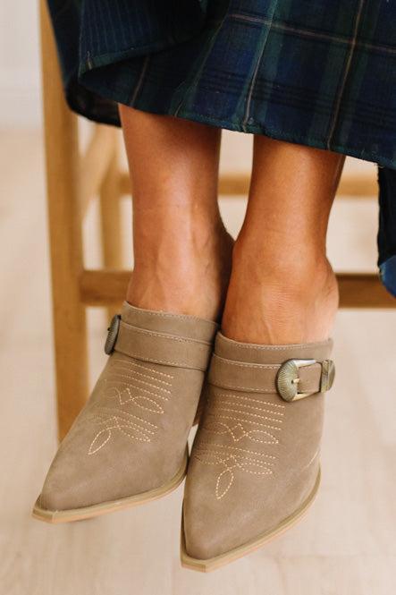 Janey Western Heeled Mules | Dark Taupe – RubyClaire Boutique