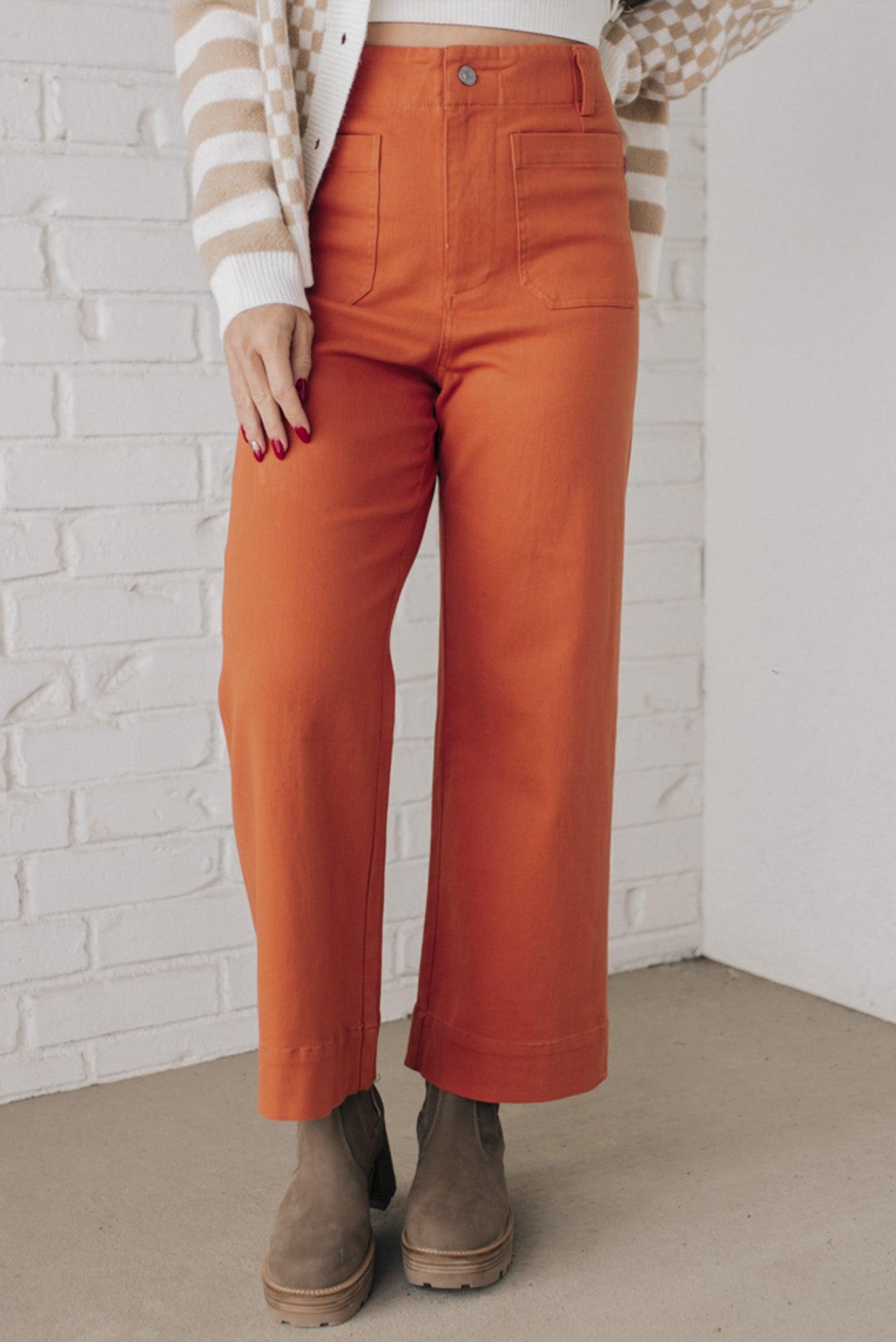 Style Maven Rust Orange Satin Belted Wide-Leg Pants