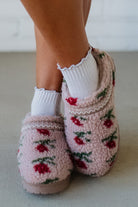 Fur Lined Cozy Floral Slippers with Fur Lining