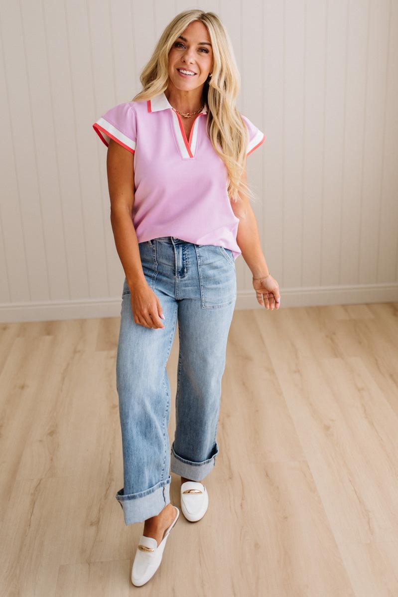 Knit Banded Polo Top – RubyClaire Boutique