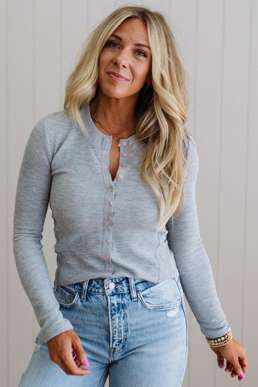 Lauren Snap Front Long Sleeve Waffle Tee – RubyClaire Boutique