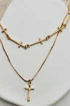 Gold 2 row cross stationed chain necklace