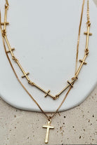 Gold 2 row cross stationed chain necklace