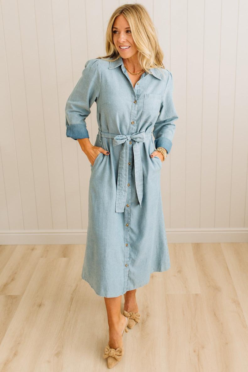 Lenny Chambray Midi Dress – RubyClaire Boutique